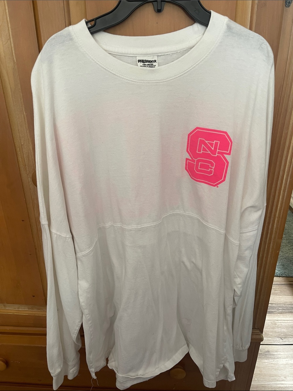 NC State Pink Logo White Long-Sleeve Kids Top